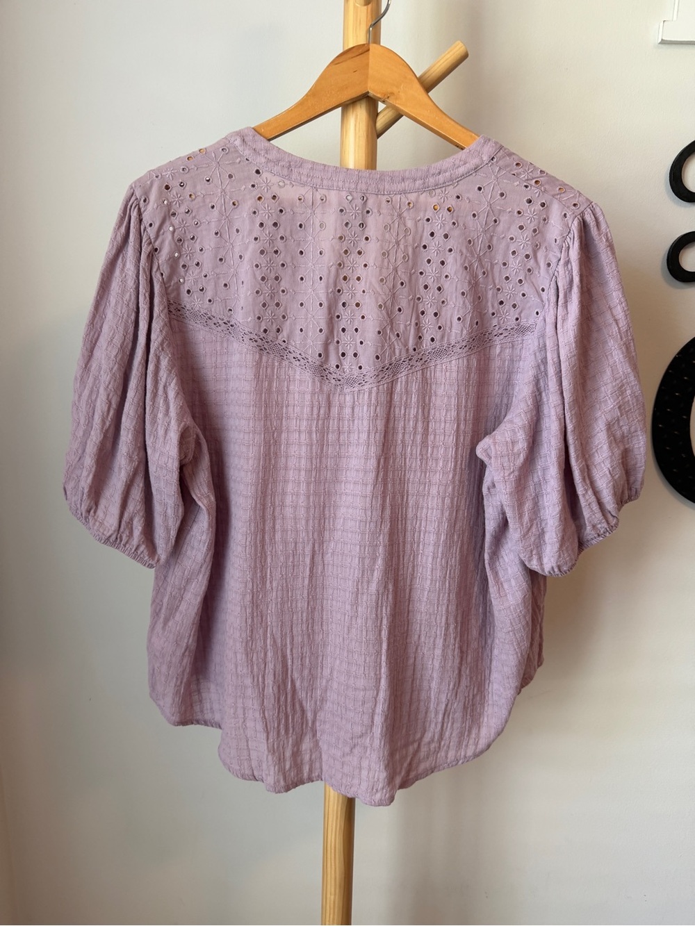 Knox Rose Purple Peasant Blouse Size XL Eyelet Embroidery Short Puff Sleeve Top - Picture 3 of 7